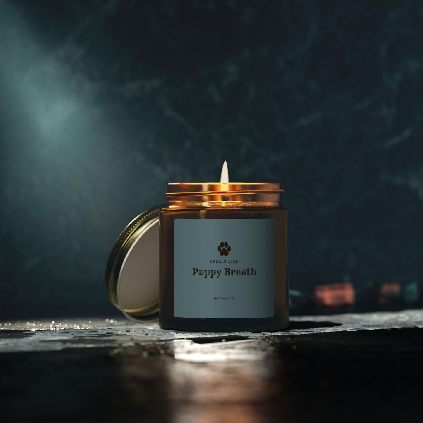 Smells Like Puppy Breath (Not Really) Jar Candle - Blue | Coconut Apricot Scented Candle, Fun Gift for Dog Lover Decor