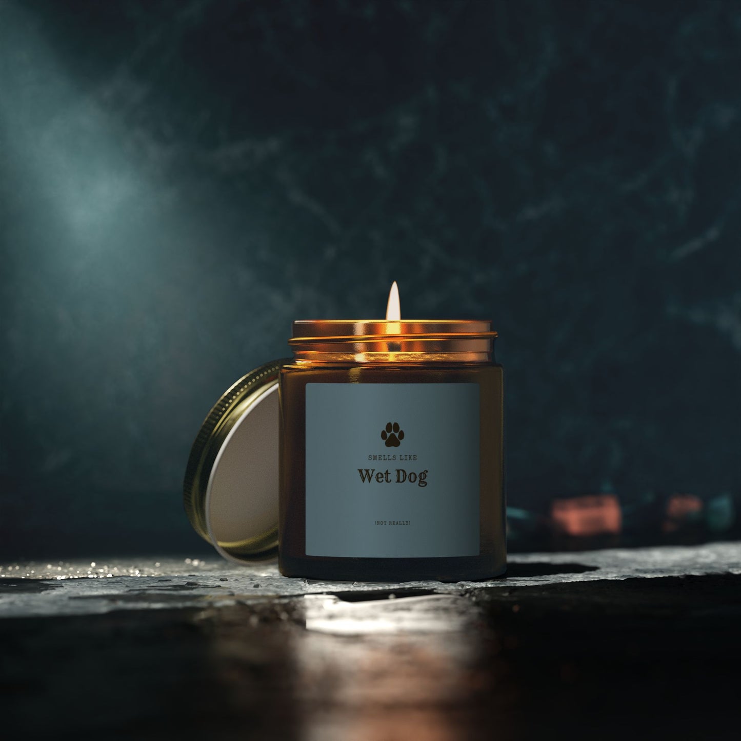 Smells Like Wet Dog (Not Really) Jar Candle - Blue | Coconut Apricot Scented Candle, Fun Gift for Dog Lover Decor