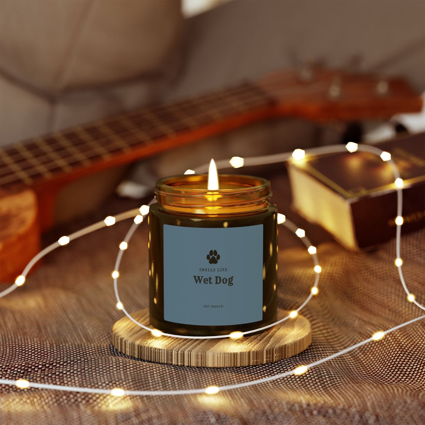 Smells Like Wet Dog (Not Really) Jar Candle - Blue | Coconut Apricot Scented Candle, Fun Gift for Dog Lover Decor
