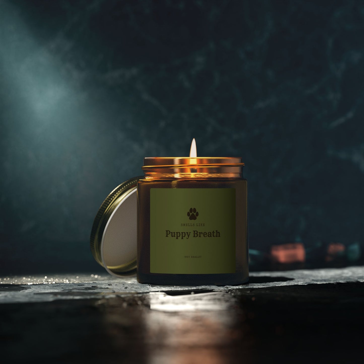 Smells Like Puppy Breath (Not Really) Jar Candle - Green | Coconut Apricot Scented Candle
