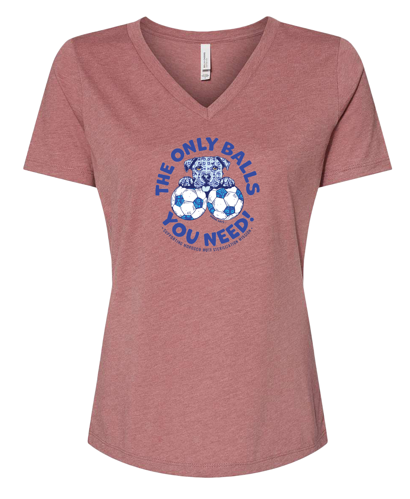 V-Neck Tee — "The Only Balls You Need" Soccer Graphic for Women