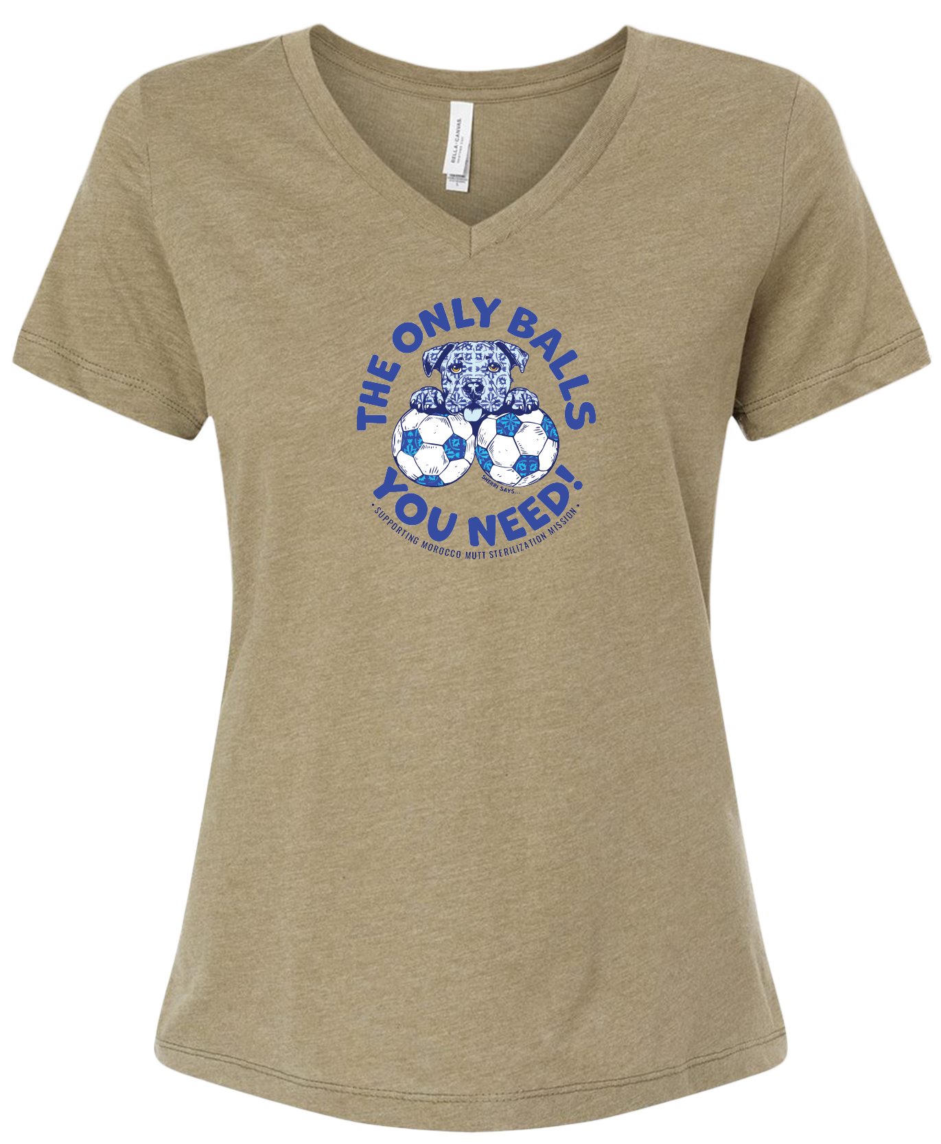 V-Neck Tee — "The Only Balls You Need" Soccer Graphic for Women
