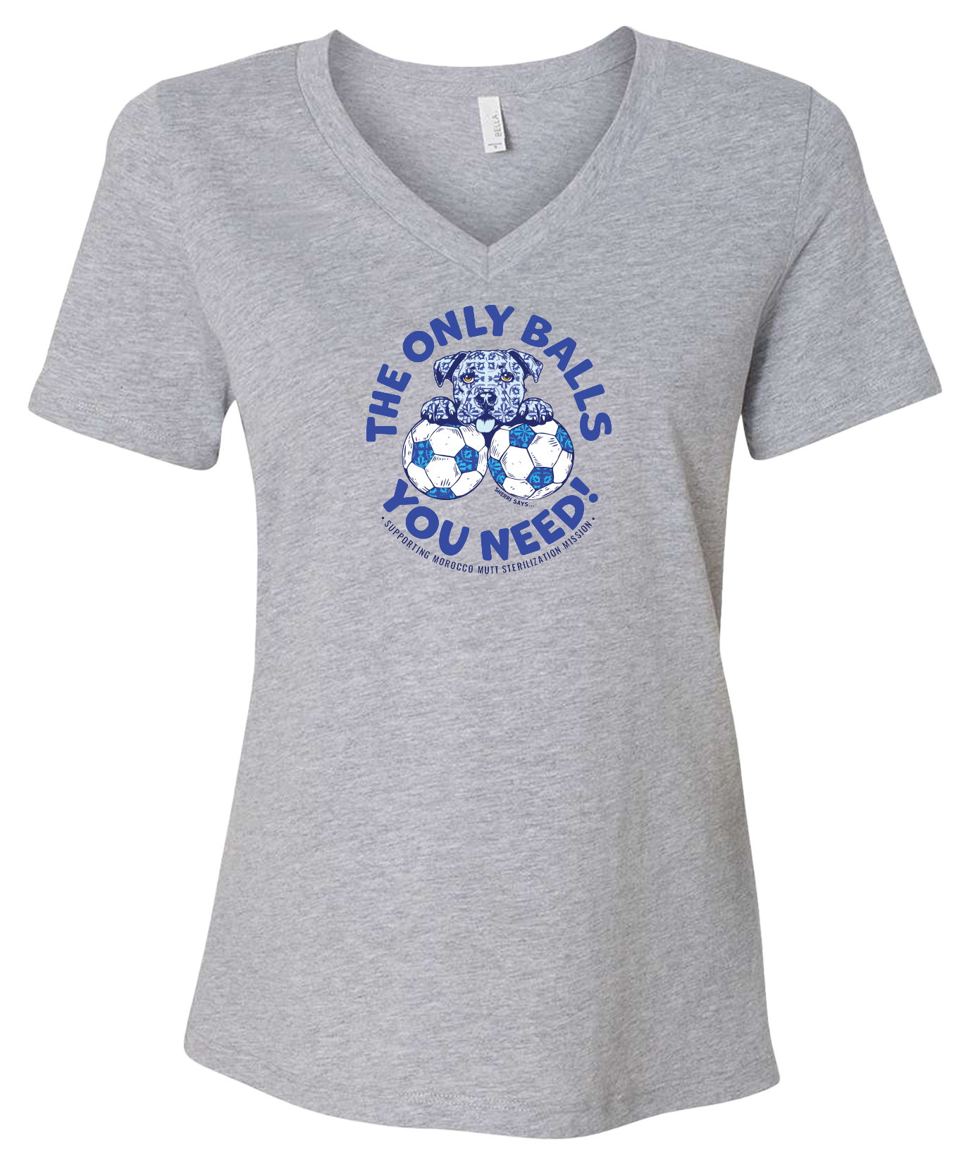 V-Neck Tee — "The Only Balls You Need" Soccer Graphic for Women