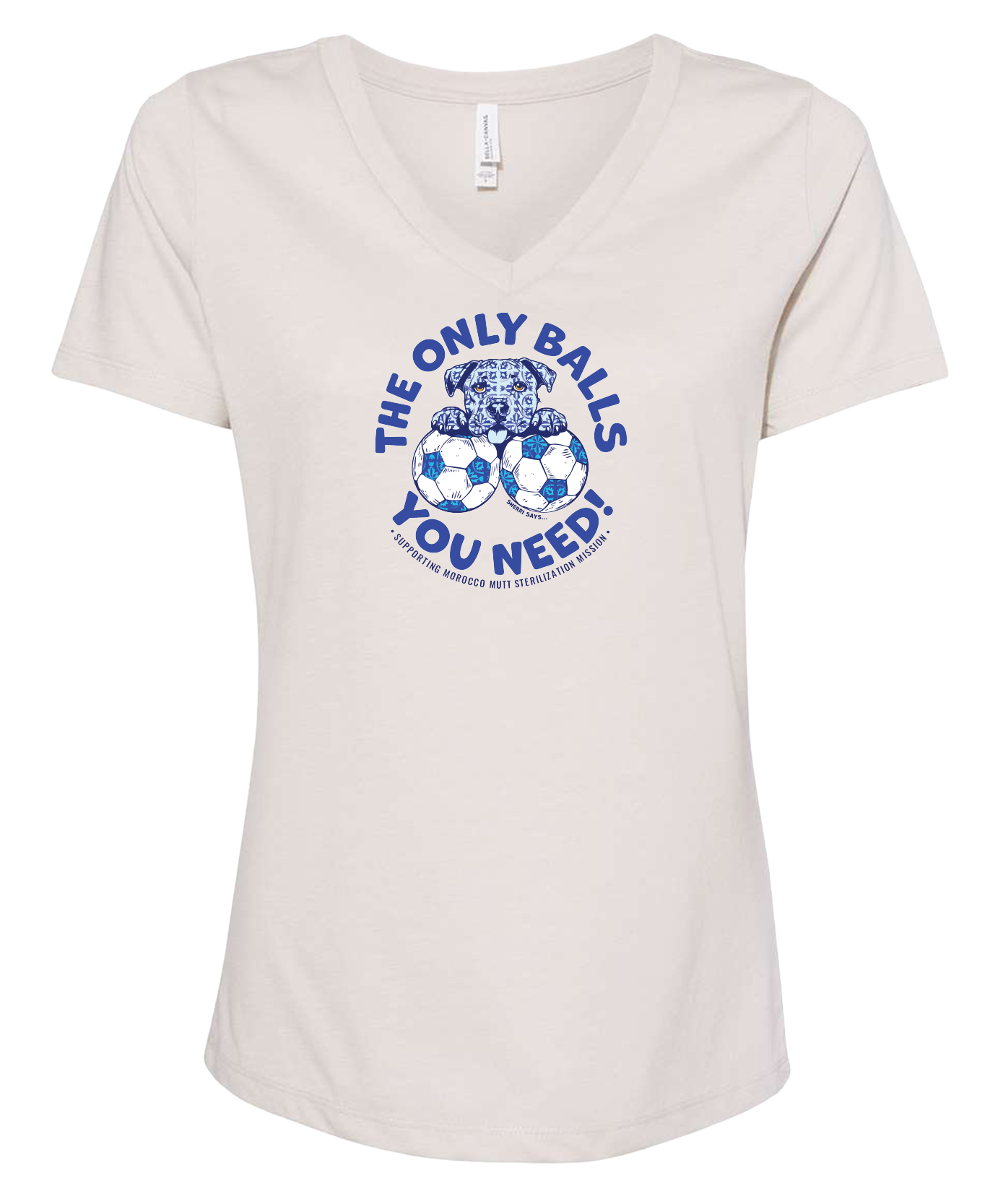 V-Neck Tee — "The Only Balls You Need" Soccer Graphic for Women
