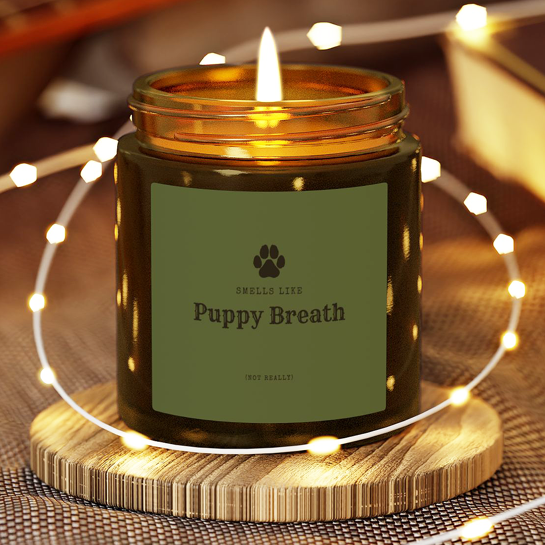 Smells Like Puppy Breath (Not Really) Jar Candle - Green | Coconut Apricot Scented Candle