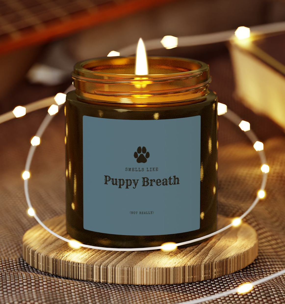 Smells Like Puppy Breath (Not Really) Jar Candle - Blue | Coconut Apricot Scented Candle, Fun Gift for Dog Lover Decor