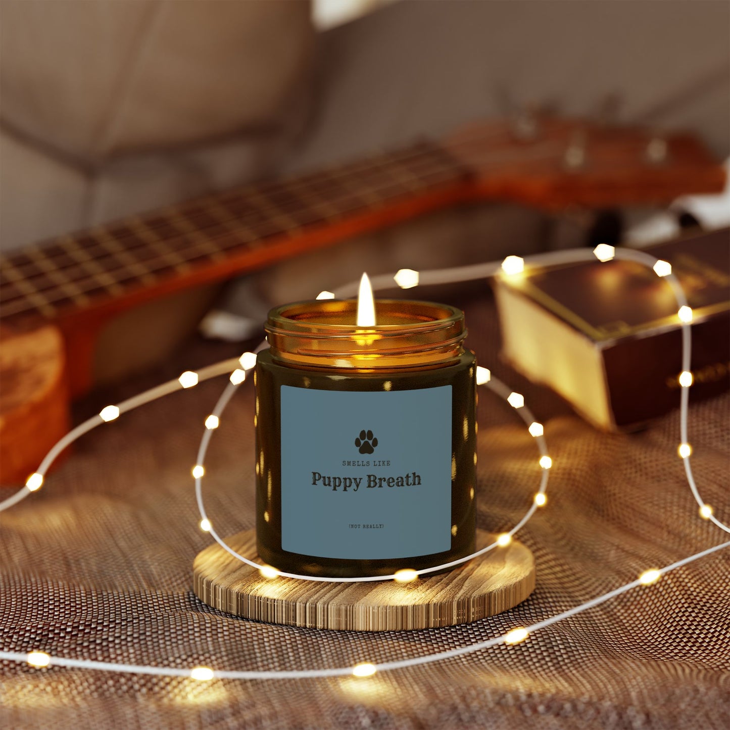 Smells Like Puppy Breath (Not Really) Jar Candle - Blue | Coconut Apricot Scented Candle, Fun Gift for Dog Lover Decor