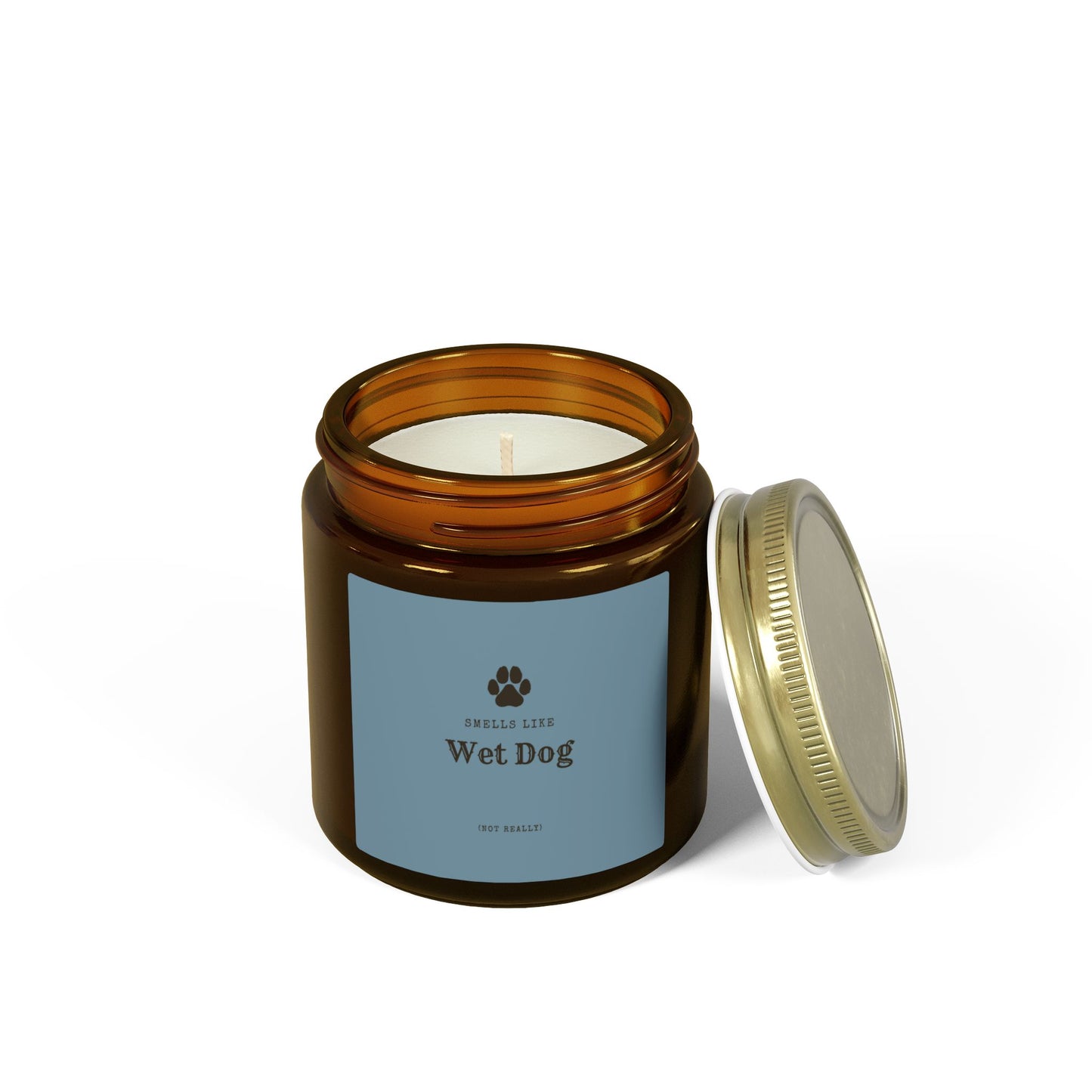 Smells Like Wet Dog (Not Really) Jar Candle - Blue | Coconut Apricot Scented Candle, Fun Gift for Dog Lover Decor