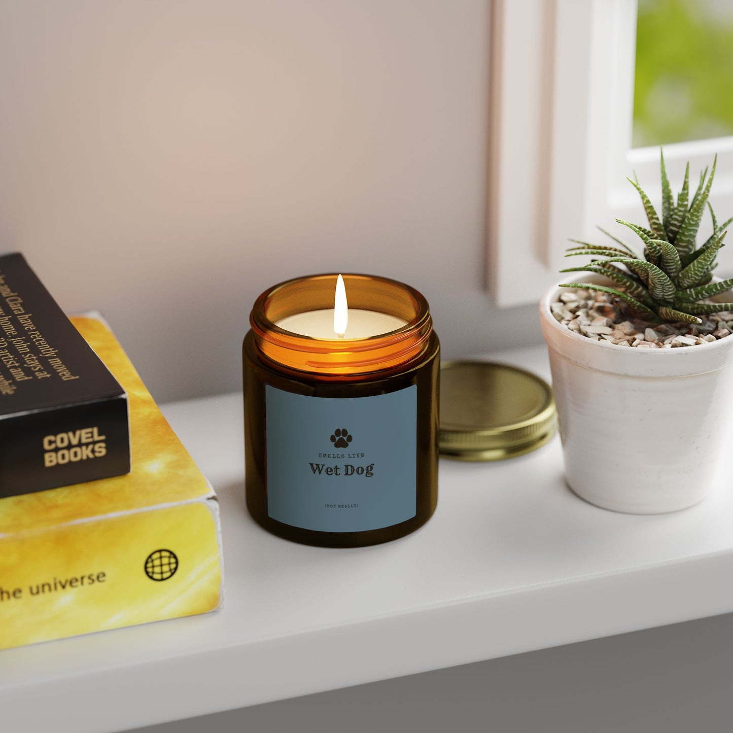 Smells Like Wet Dog (Not Really) Jar Candle - Blue | Coconut Apricot Scented Candle, Fun Gift for Dog Lover Decor